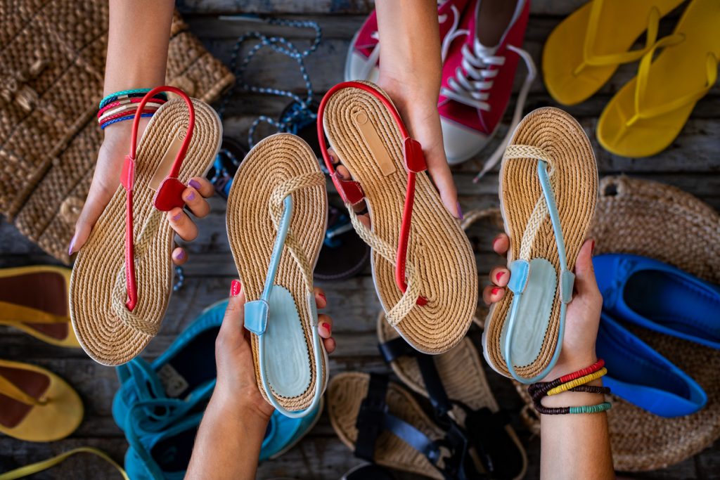 Canvas shoes and flip flops