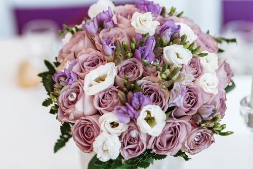 bouquet of purple and white flowers