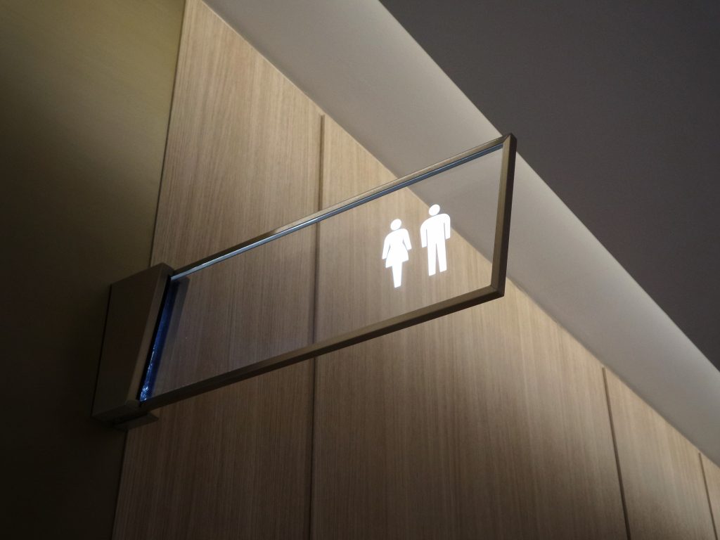 Men's and women's restroom sign