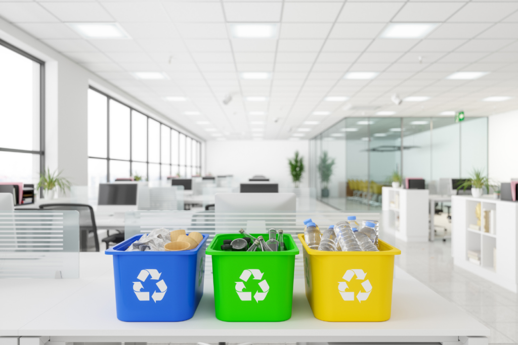 office with recycling bins