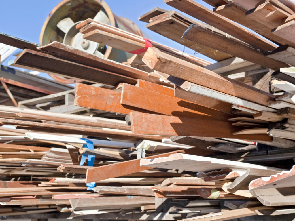 pile of used wood to be reclaimed