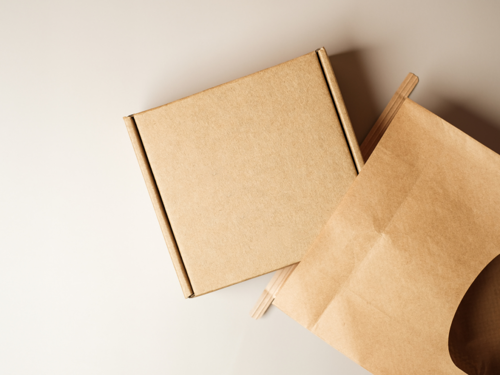 cardboard box and paper bag