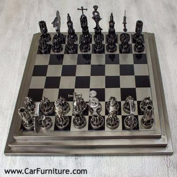 chess set made of automotive parts